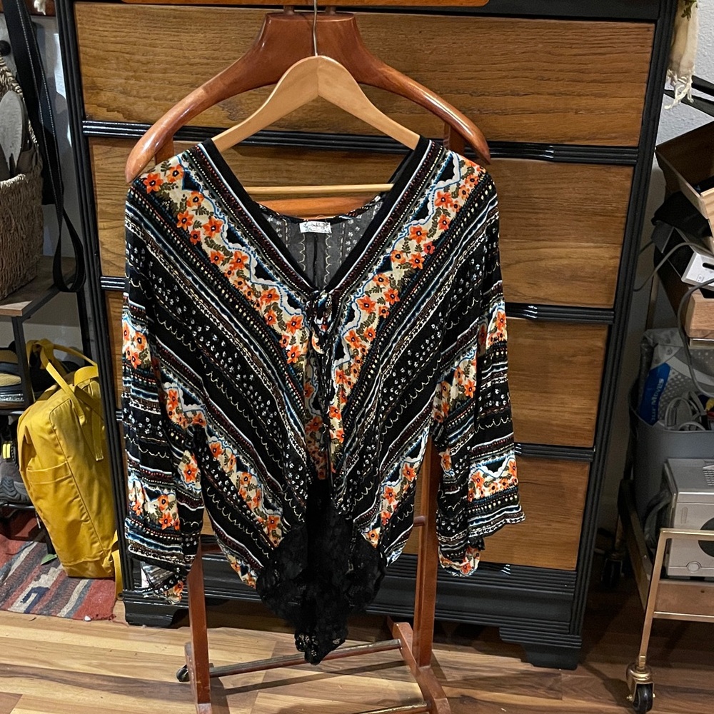 Chic Black and Orange Floral Blouse